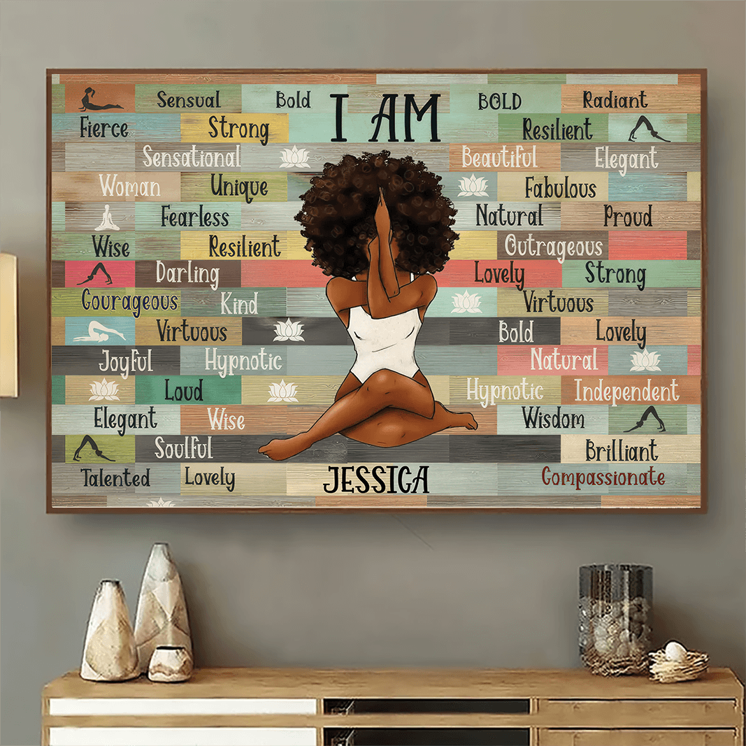I Am Black Woman Yoga Pose - Personalized Canvas Prints Gift for Black Woman, Black Girl - Black History Month, Juneteenth | Custom Black Art, African American
