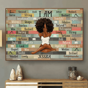 I Am Black Woman Yoga Pose - Personalized Canvas Prints Gift for Black Woman, Black Girl - Black History Month, Juneteenth | Custom Black Art, African American