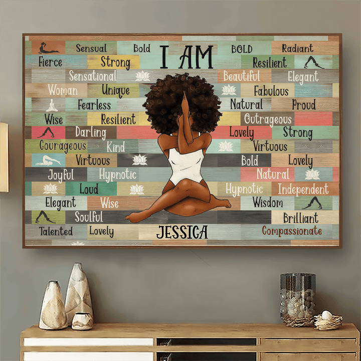 I Am Black Woman Yoga Pose - Personalized Canvas Prints Gift for Black Woman, Black Girl - Black History Month, Juneteenth | Custom Black Art, African American