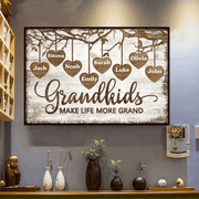 Grandkids Make Life More Grand Wall Art - Personalized Family Gift For Grandma, Grandpa, Grandparent | Canvas Prints/Poster