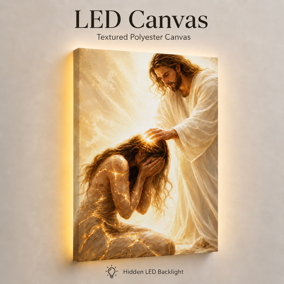 LED Jesus Healing Touch Canvas/Mica – Christian Wall Art with Hidden Backlight