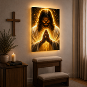 LED Radiant Praying Jesus Canvas/Mica – Glowing Christian Wall Art with Hidden Backlight