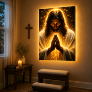 LED Radiant Praying Jesus Canvas/Mica – Glowing Christian Wall Art with Hidden Backlight