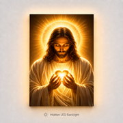 LED Sacred Heart of Jesus Canvas/Mica – Glowing Christian Wall Art with Hidden Backlight
