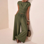 Women's Crossover Top & Wide-Leg Pants Set