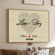 Couple's Anniversary Song Lyrics Canvas: Custom Heart Shaped First Dance Wall Art - Meaningful Wedding or Valentine's Day Gift for Husband & Wife